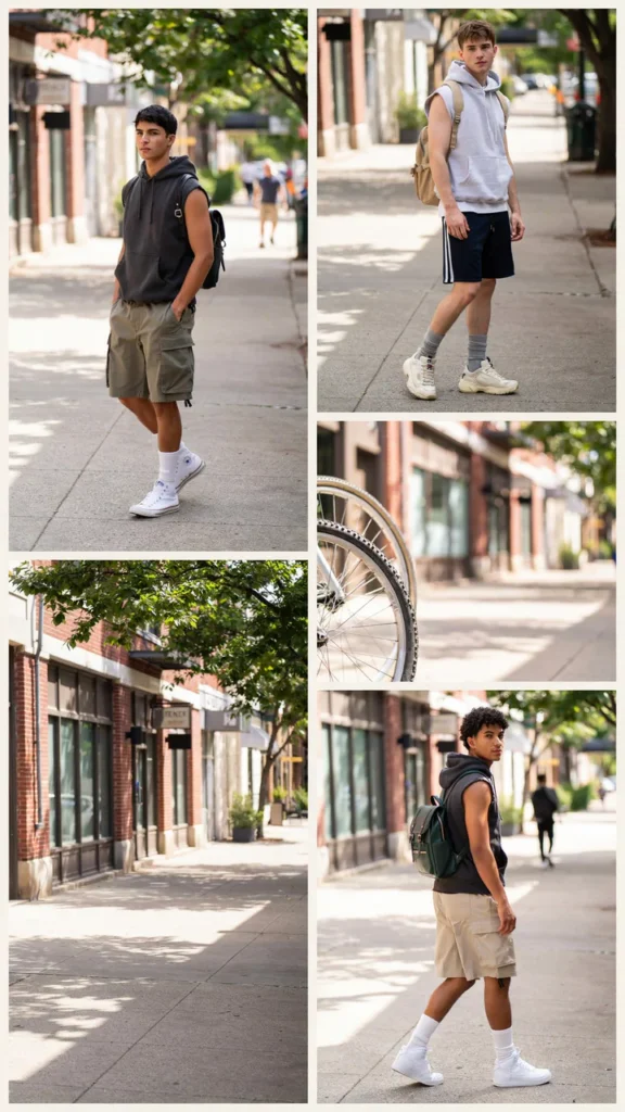 Sleeveless Hoodie with Baggy Shorts