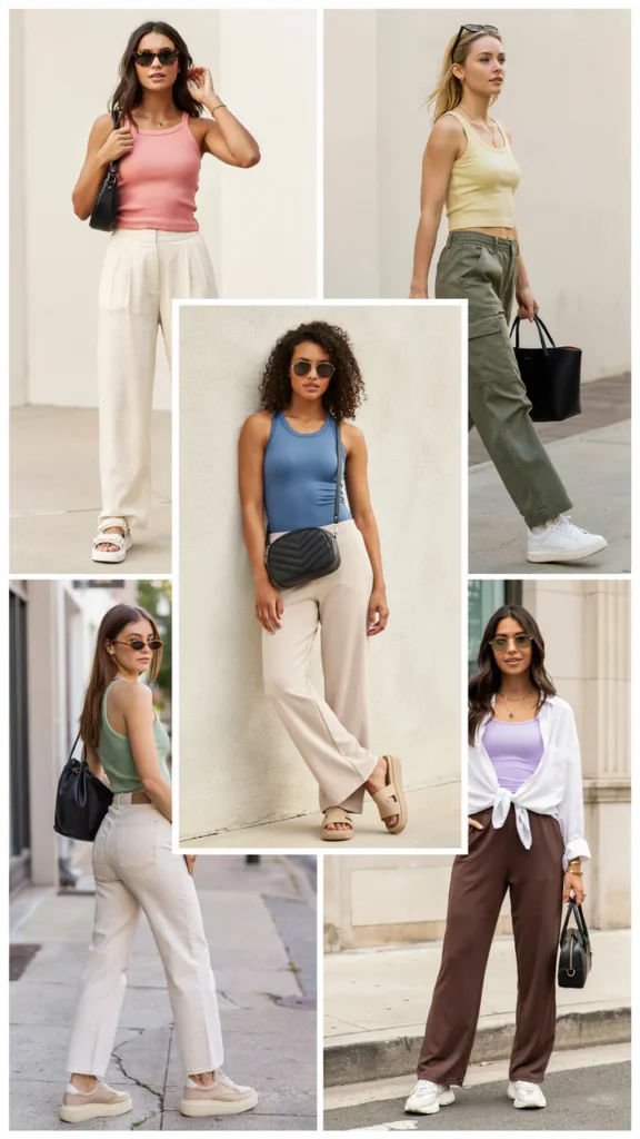 Colorful Tank Top with Wide-Leg Pants