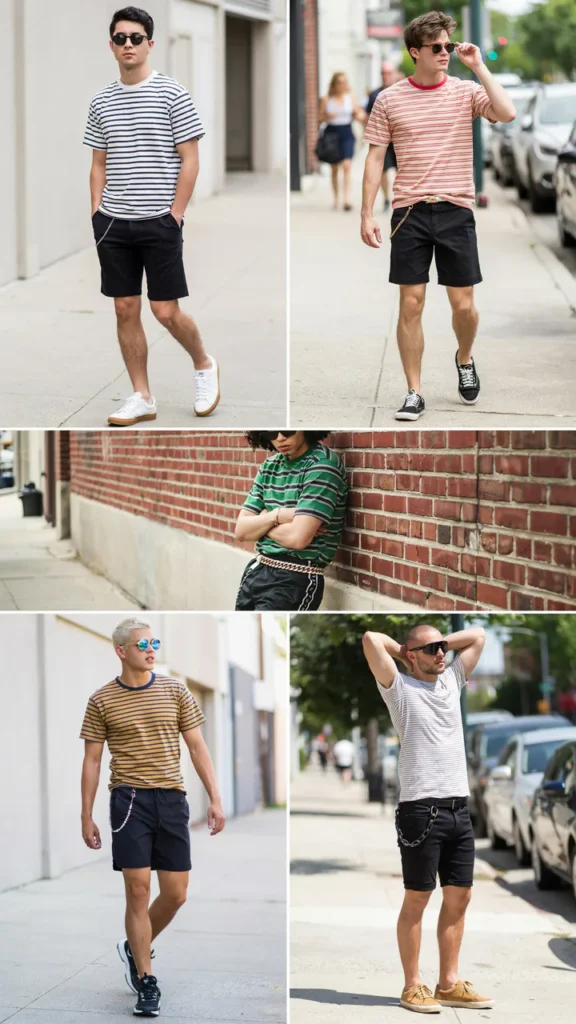 Striped T-Shirt with Black Skater Shorts