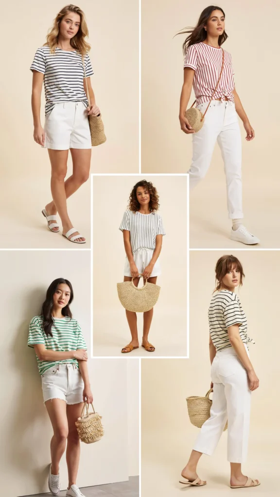 Striped T-Shirt with White Shorts