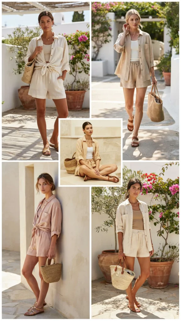 Linen Button-Down with Matching Linen Shorts