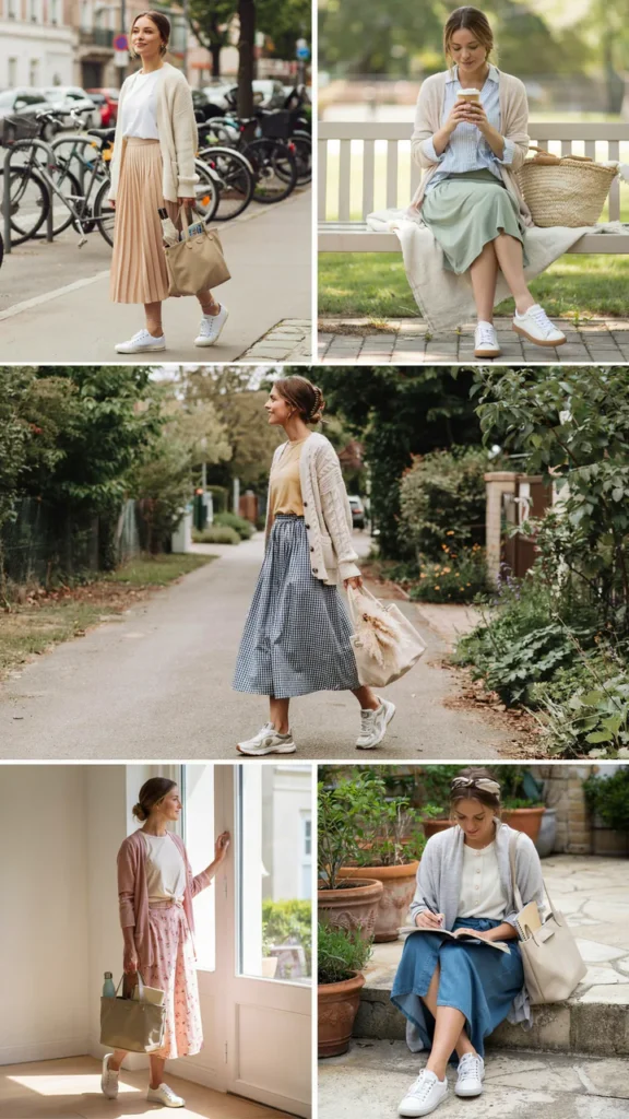 Family-Friendly Skirt Outfit with Sneakers