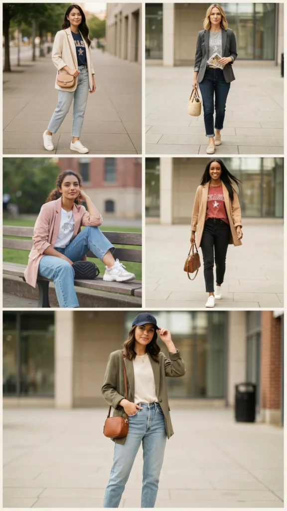 27. Chic Blazer with Team T-Shirt and Jeans