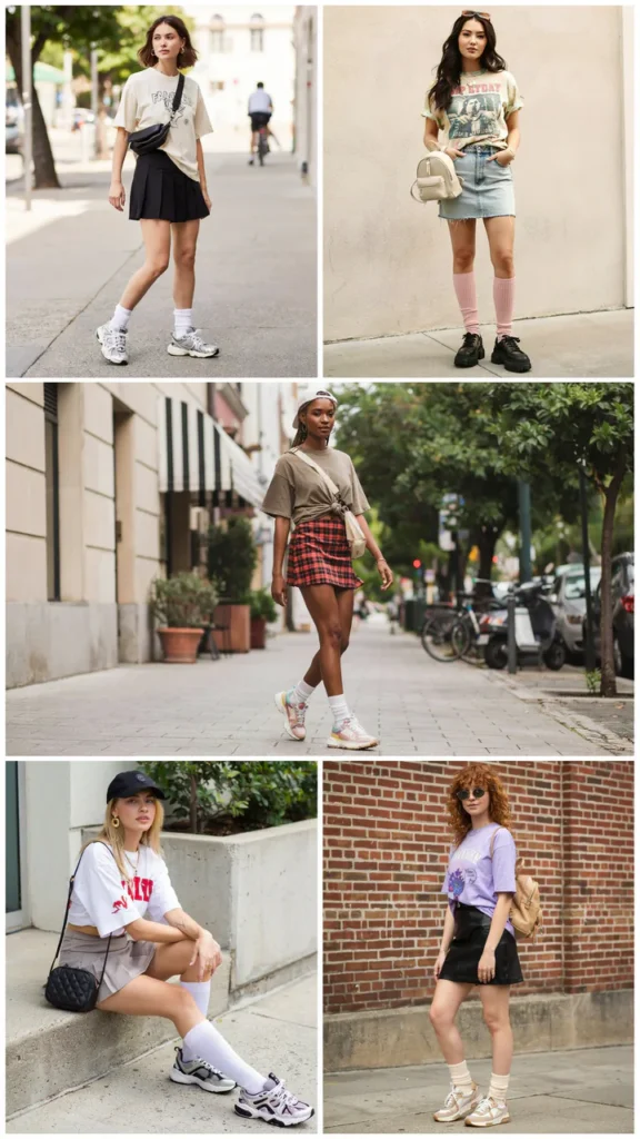 Graphic Mini Skirt with an Oversized T-Shirt