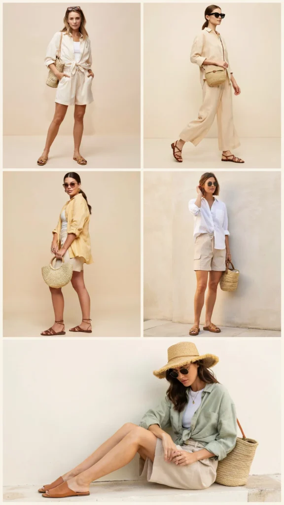 Linen Shirt with Beige Shorts