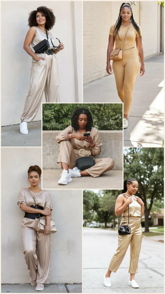 Gold Shorts Set with White Sneakers