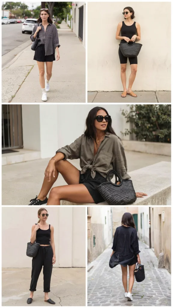 Dark Linen Shirt with Black Shorts