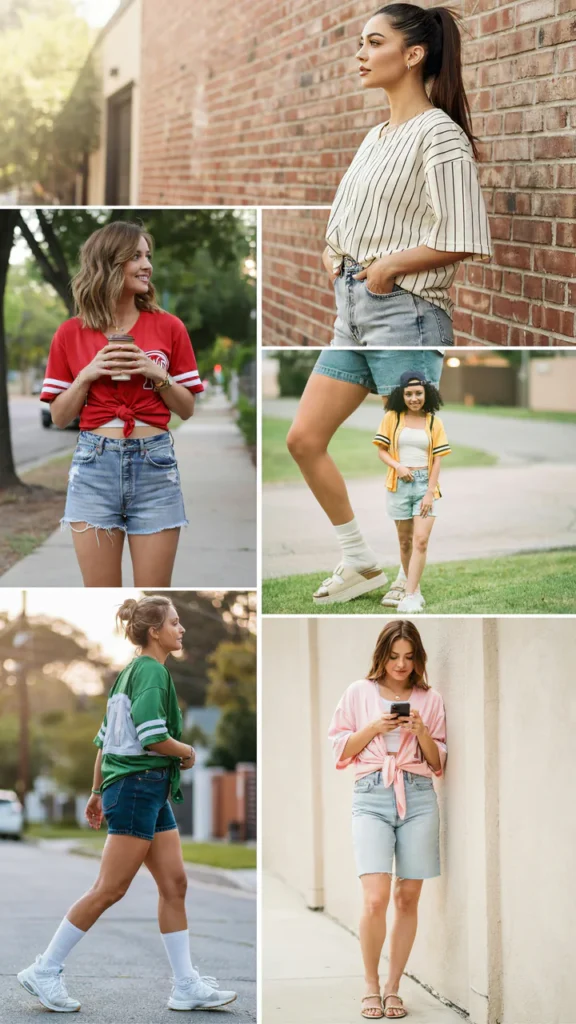 Baseball Jersey with Denim Shorts