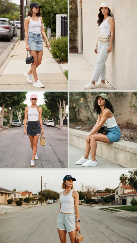 Denim Mini Skirt with a White Tank Top