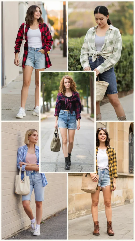 Oversized Flannel with Tank and Shorts