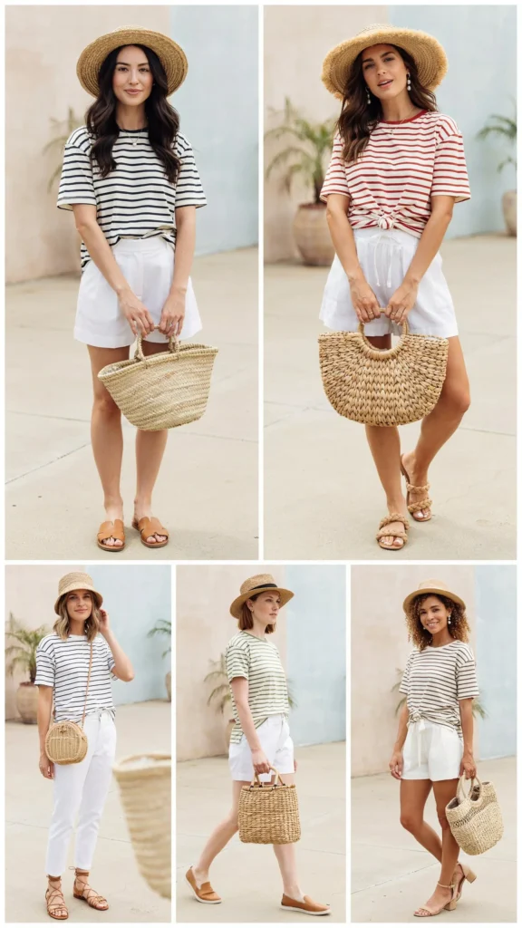 Striped Tee with White Shorts