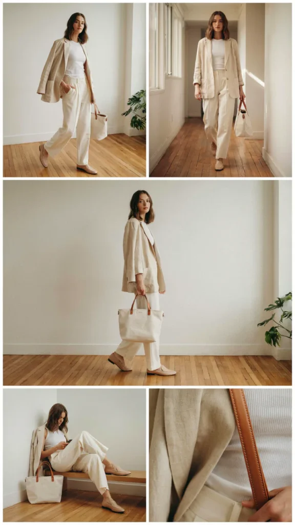 White Tank Top with Linen Blazer and Wide-Leg Pants