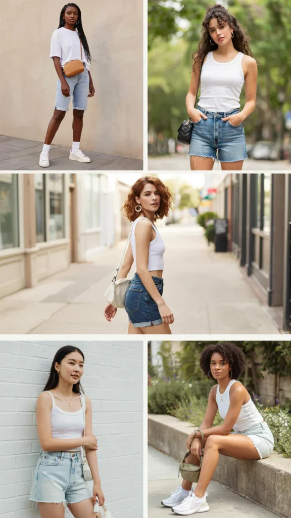 White Tank Top with Denim Shorts