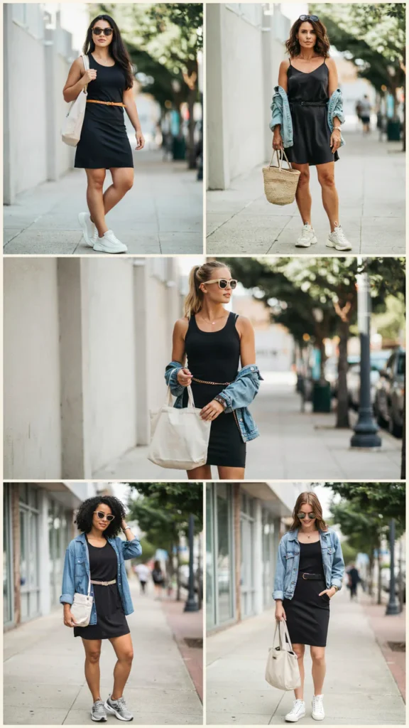 Black Tank Dress with Chunky Sneakers