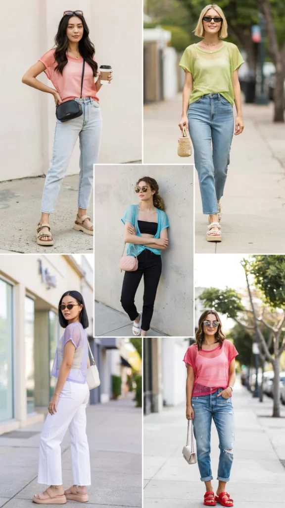 Mesh Top with Camisole and Jeans
