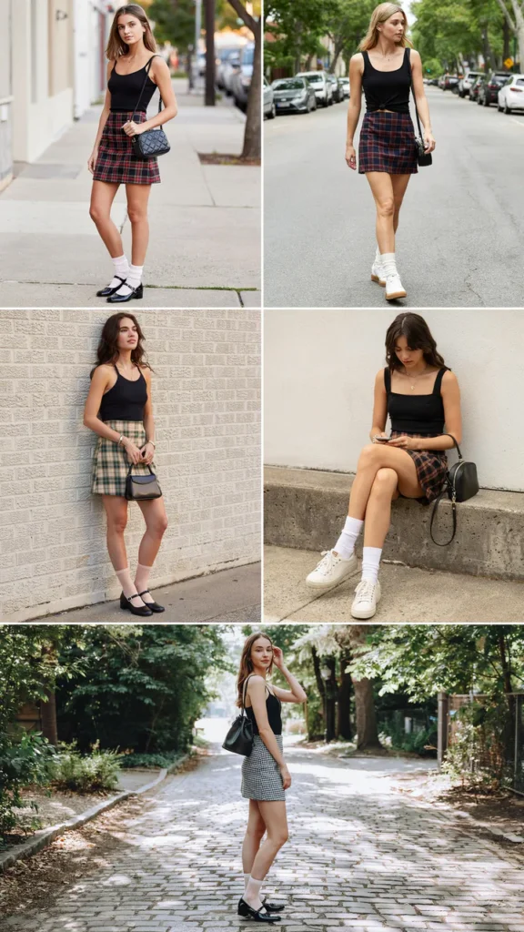 Black Cami with Plaid Mini Skirt