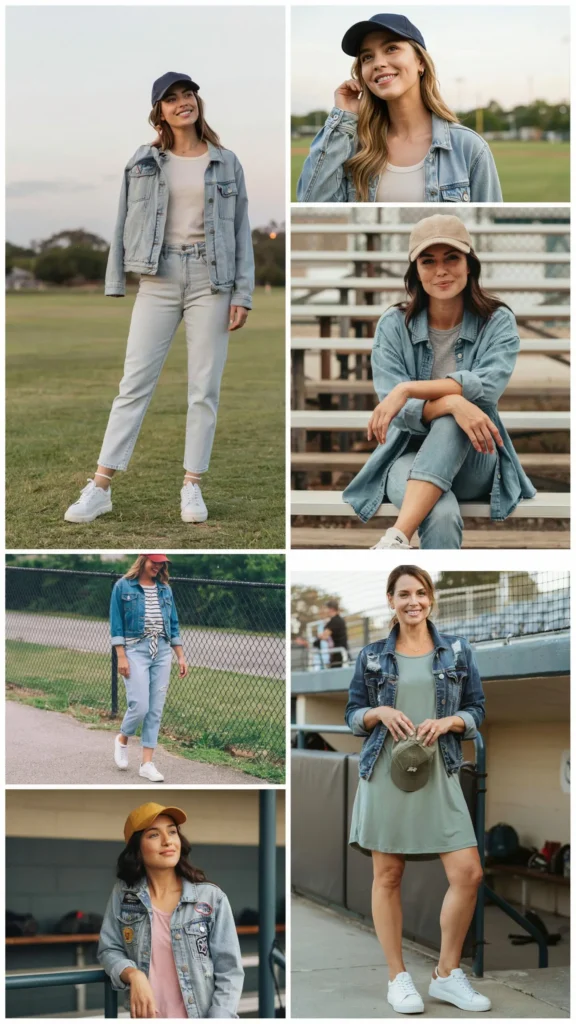 9. Casual Dress with Denim Jacket and Sneakers