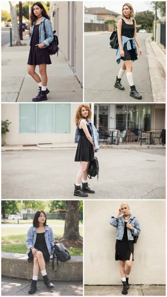 Black Cotton Sundress with Combat Boots