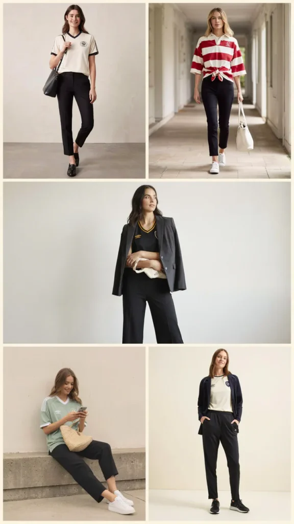 Black Pants with a Jersey-Inspired Top