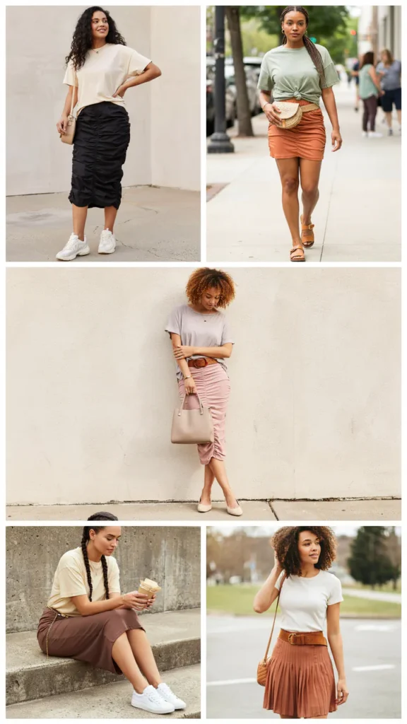 Plus-Size Ruched Skirt with a Soft T-Shirt