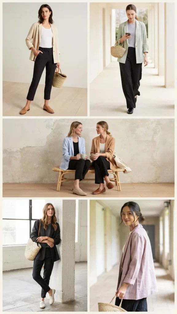 Black Pants with a Linen Blazer
