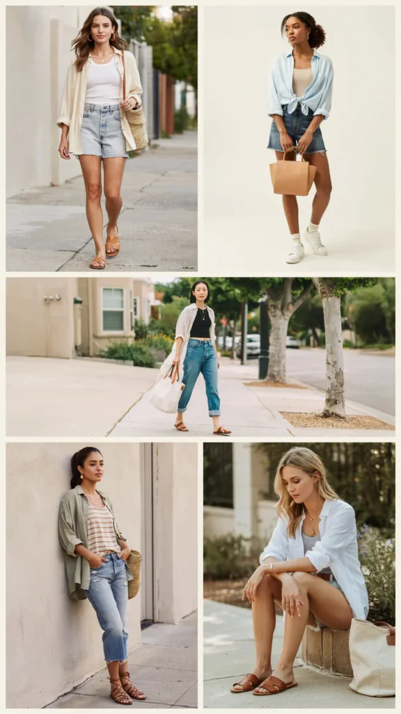 Linen Shirt with Denim Shorts