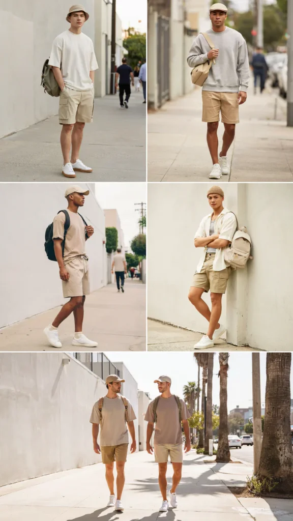 Neutral Oversized Tee with Khaki Shorts