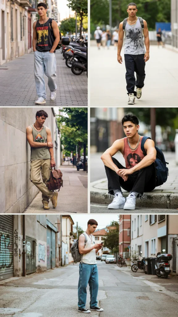 Graphic Tank Top with Baggy Jeans