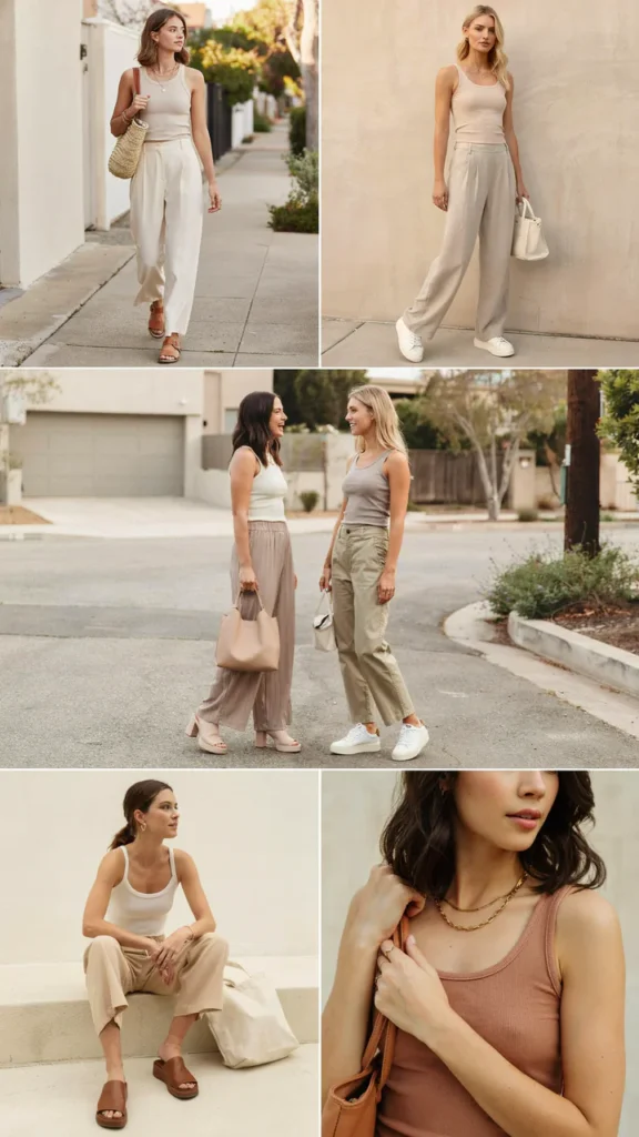 Neutral Tank with Wide-Leg Pants