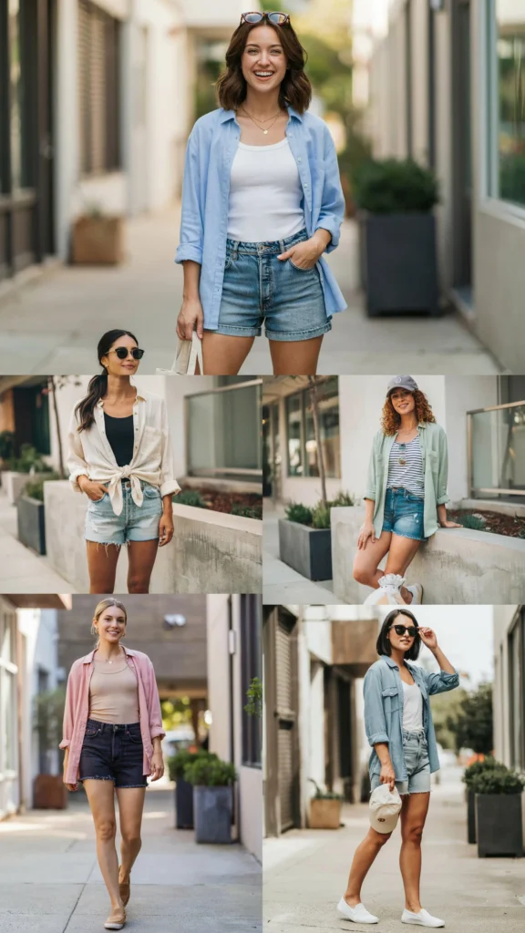 12. Button-Up Shirt with Denim Shorts