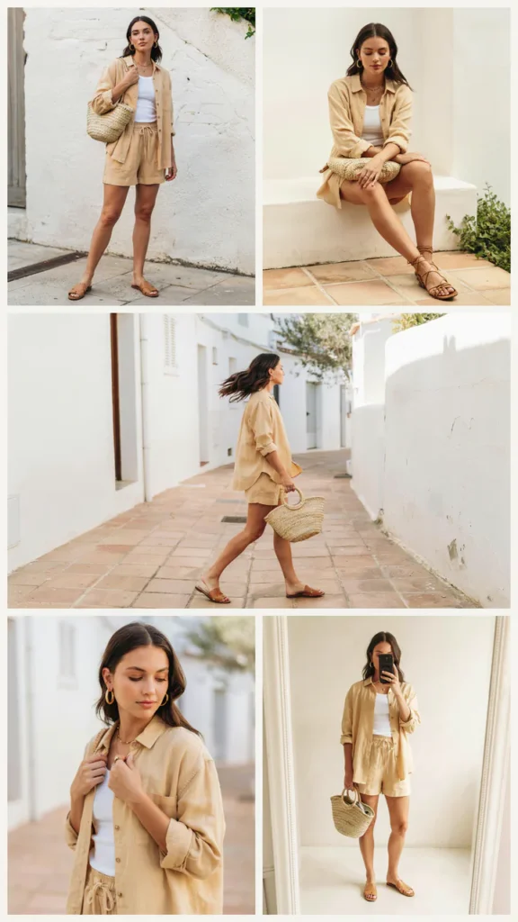 Gold Linen Shirt with Matching Shorts
