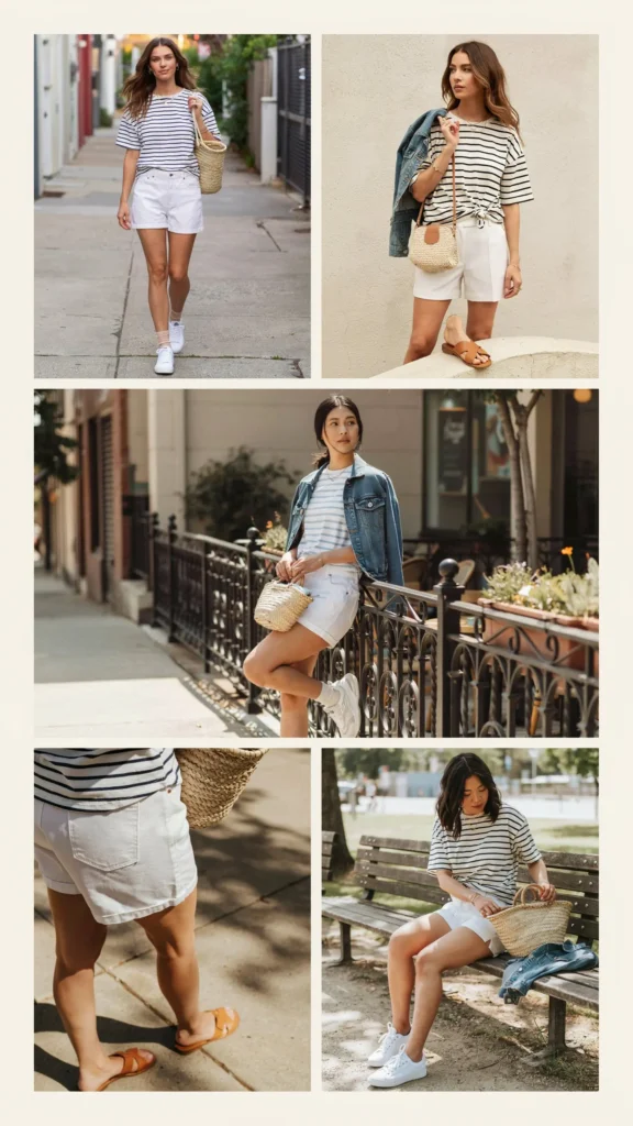 Striped T-Shirt with White Shorts