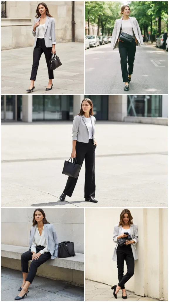 Light Gray Blazer with Black Pants
