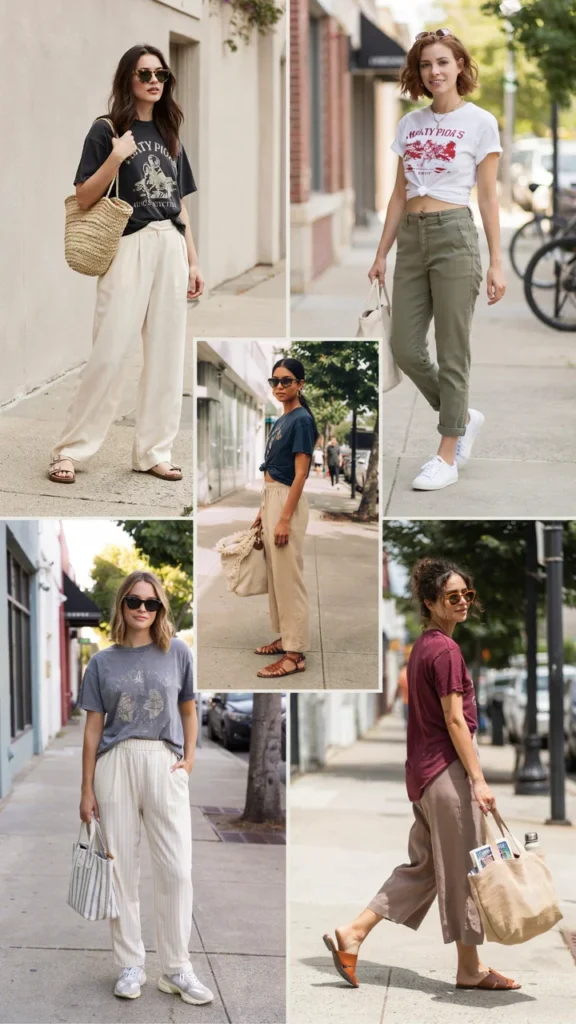 Band Tee with Linen Pants