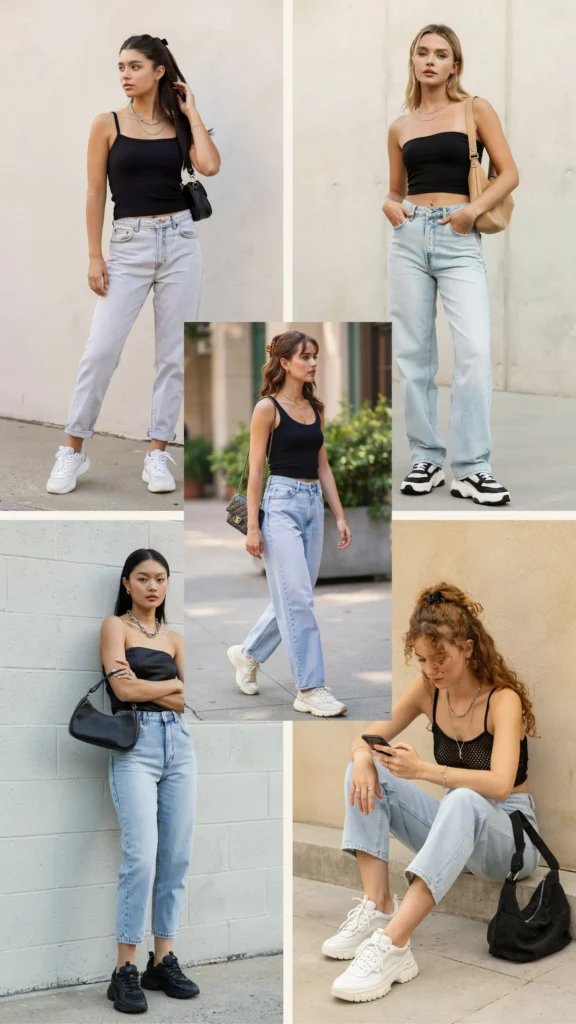 Black Tube Top with Baggy Jeans