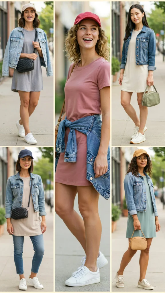 18. Denim Jacket with T-Shirt Dress