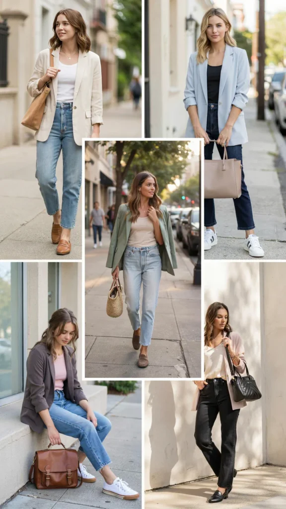 Light Blazer with Tank Top and Jeans