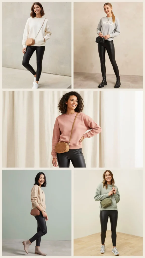 Team Sweatshirt with Faux Leather Leggings