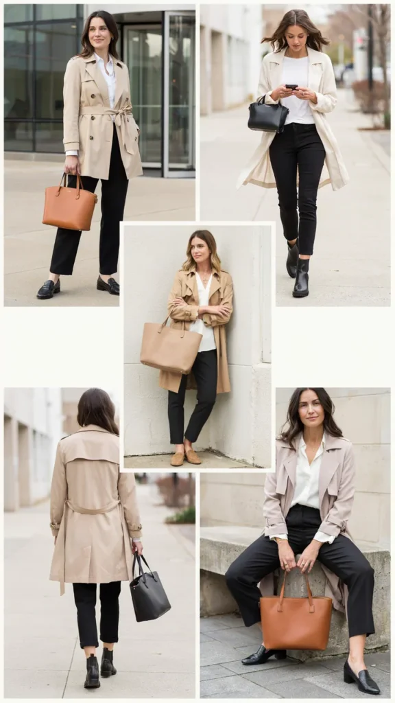 Black Pants with a Light Trench Coat