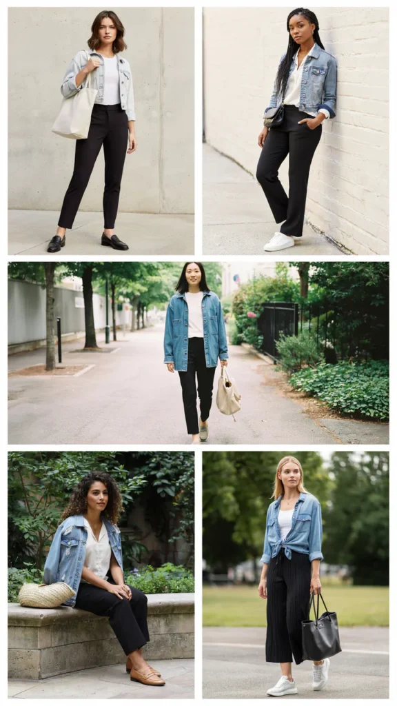 Black Pants with a Denim Jacket