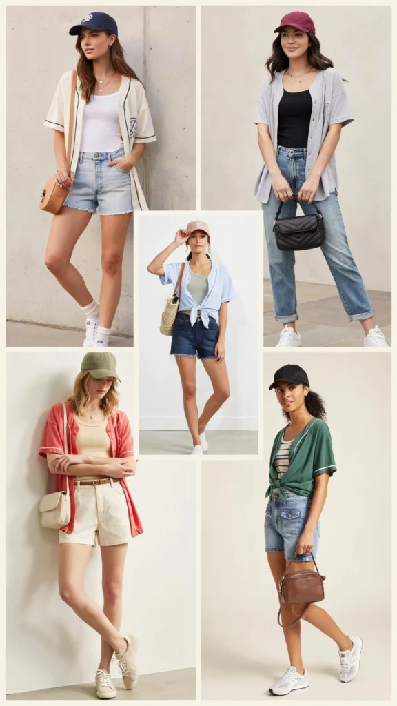 Baseball Jersey with Denim Shorts