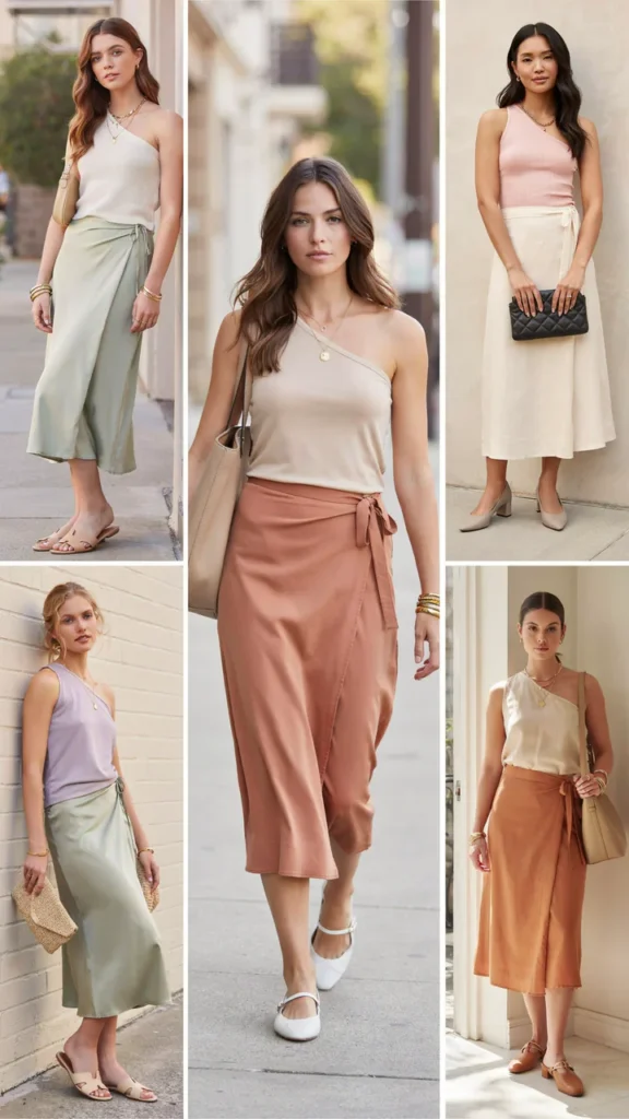 Wrap Skirt with a One-Shoulder Top