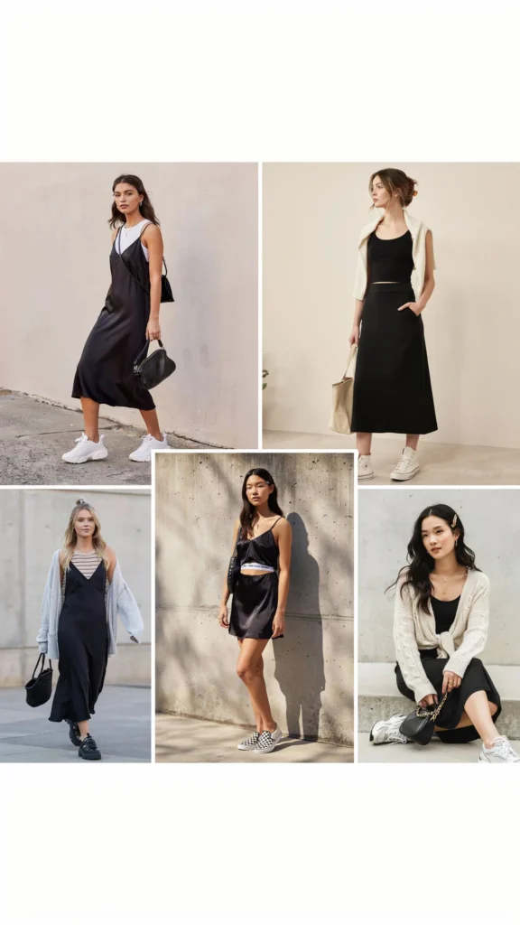 Black Slip Dress with Sneakers