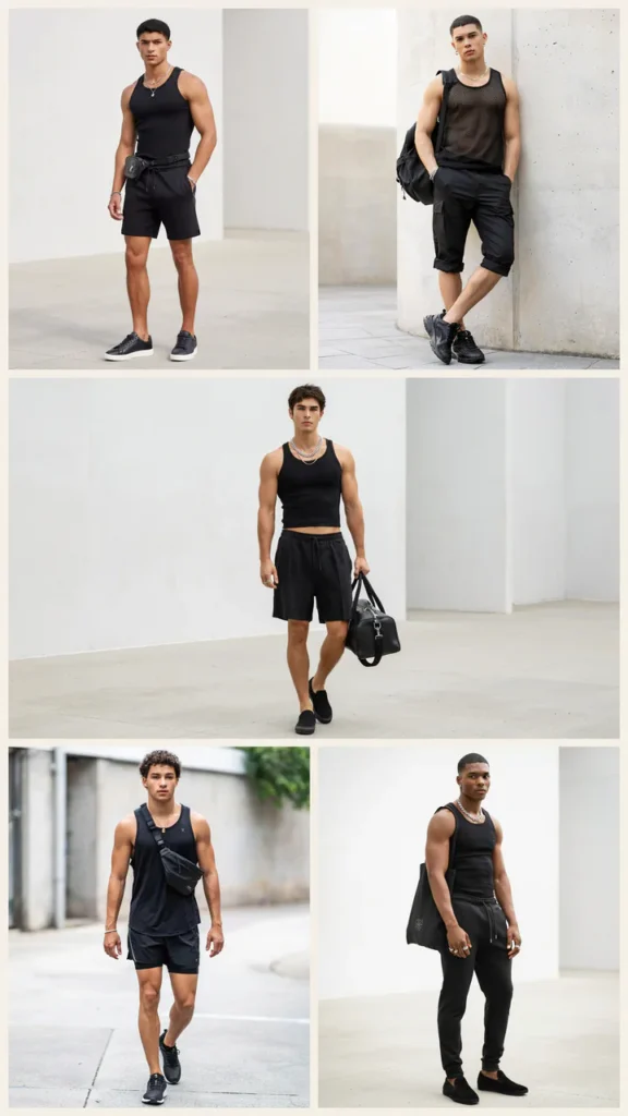 All-Black Summer Outfit with Tank and Shorts