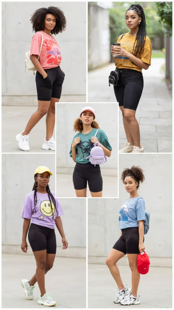 Graphic T-Shirt with Biker Shorts