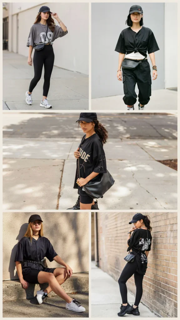 Dark Baseball Jersey with Black Leggings