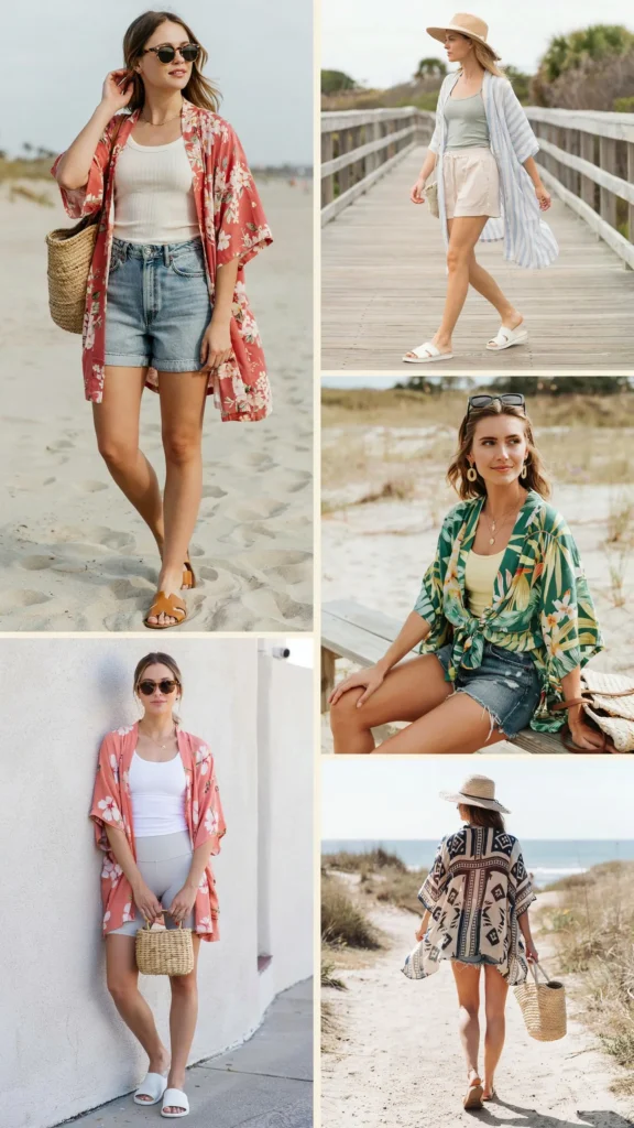 Printed Kimono with Tank and Shorts
