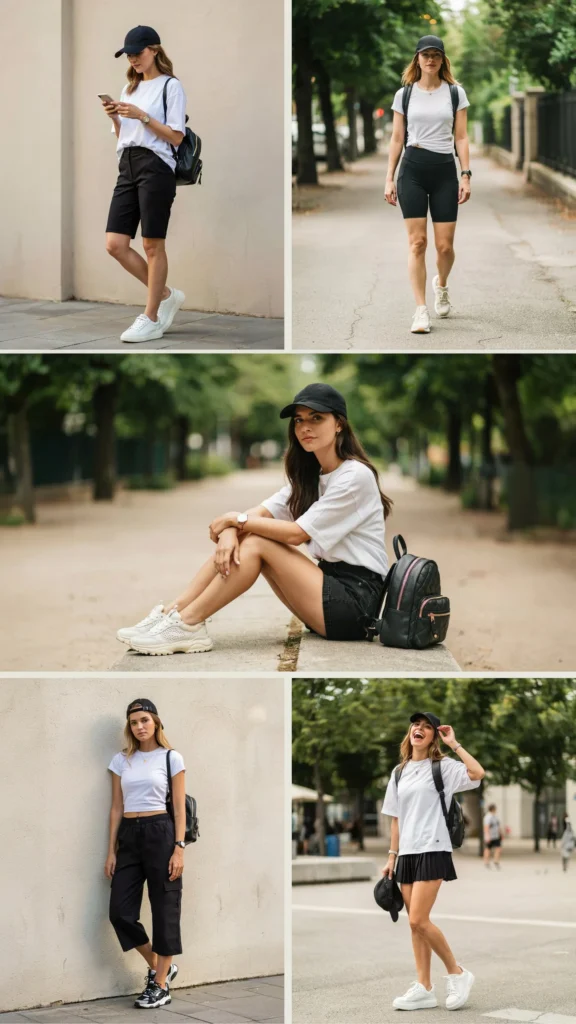 White T-Shirt with Black Shorts