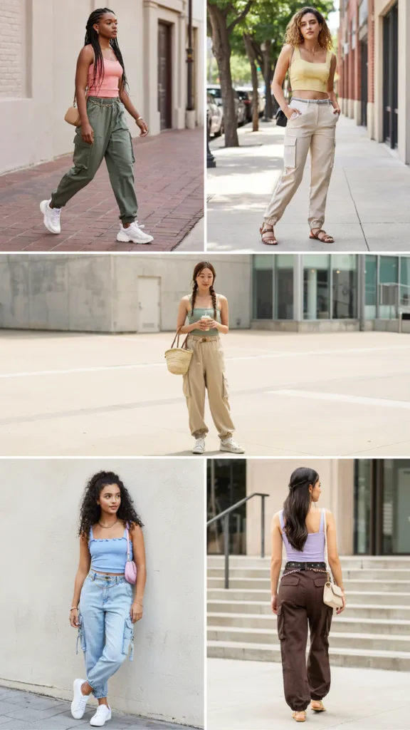 Colorful Tube Top with Cargo Pants
