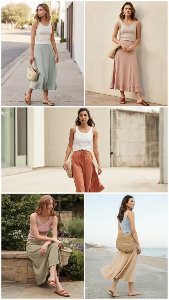 Ribbed Tank with Flowy Midi Skirt